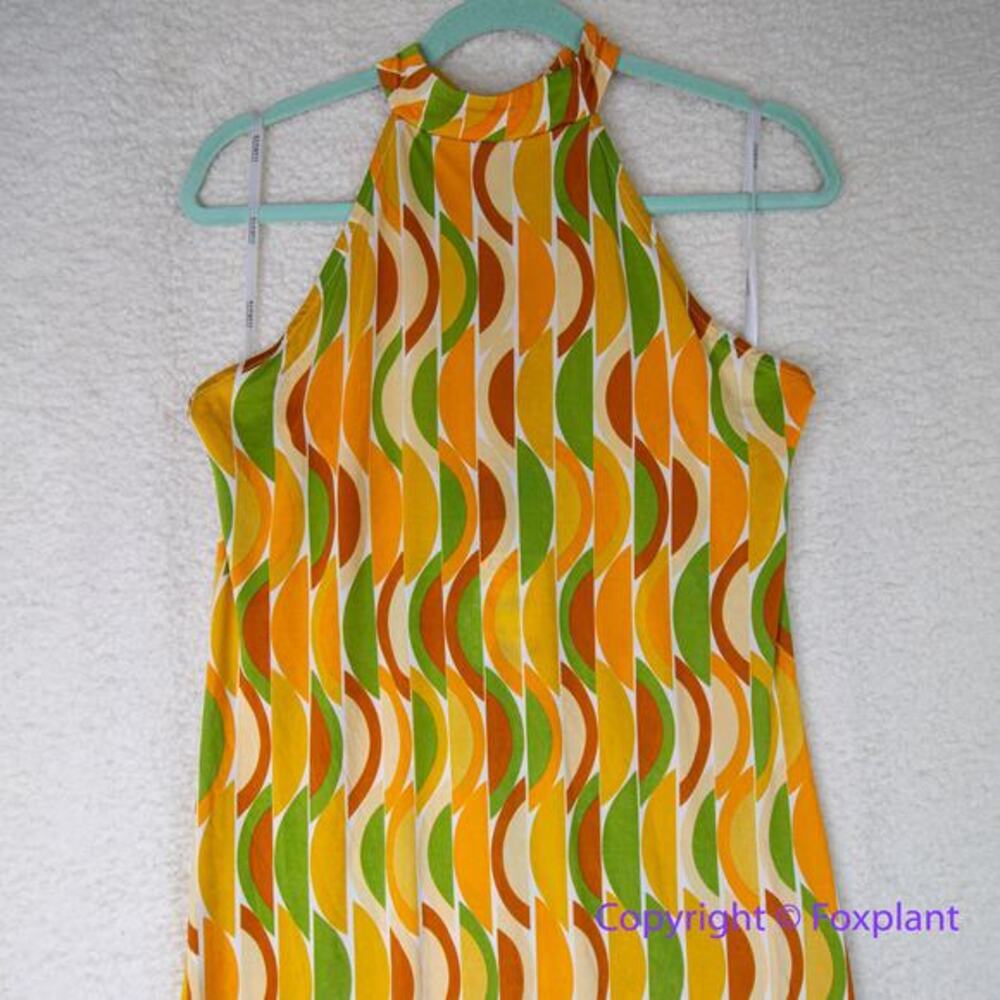 Eloquii Maxi Dress Groovy 70's Funky Sunrise‎ Cabana Halter, size 14 - Picture 3 of 16